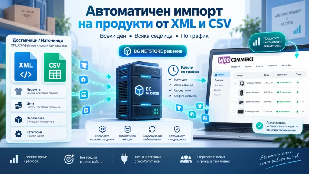 Автоматичен XML и CSV импорт на продукти в WooCommerce чрез BG NETSTORE