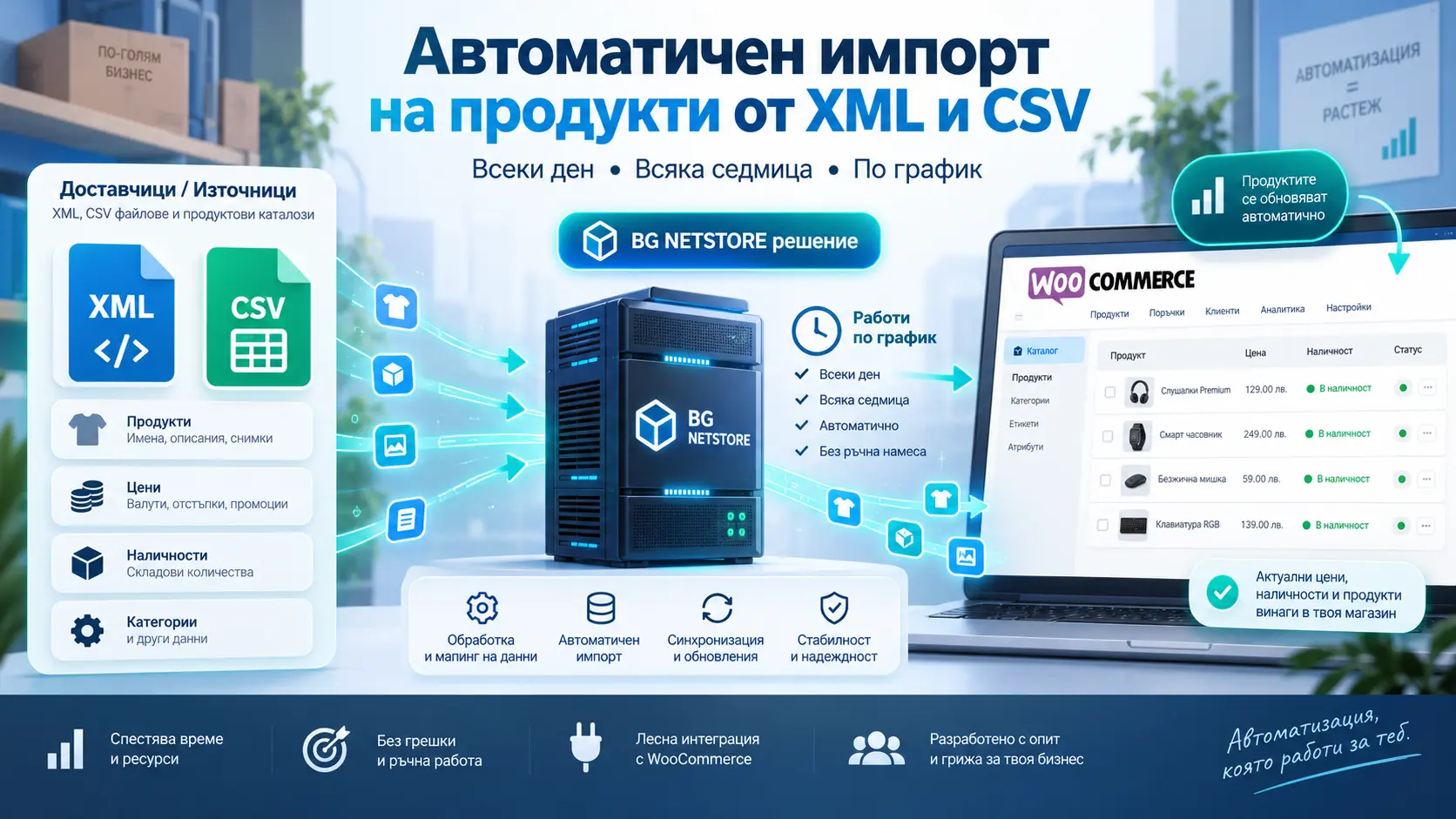 Автоматичен XML и CSV импорт на продукти в WooCommerce чрез BG NETSTORE